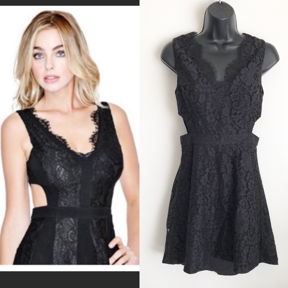 Marciano Lace Cutout V Neck Black Mini Dress 2